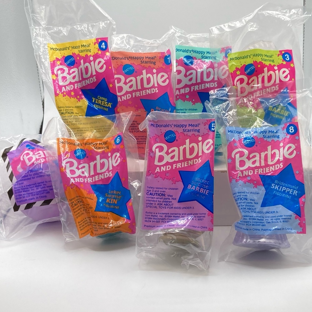 MIP Vintage McDonald’s 1994 Barbie and Friends, Mattel, Happy Meal Toys, 8 toys
